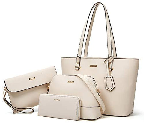 Women Fashion Synthetic Leather Handbags Tote Bag Shoulder Bag Top Handle Satchel Purse Set 4pcs