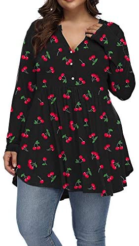 Women Plus Size Tunic Tops Christmas Shirt Floral Print Casual Flowy Tunics for Leggings