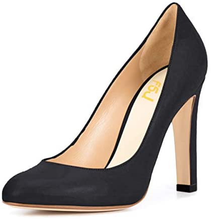 FSJ Women Elegant Round Toe Formal Pumps Slip On Office Dress Shoe Chunky Heels Size 4-15 US