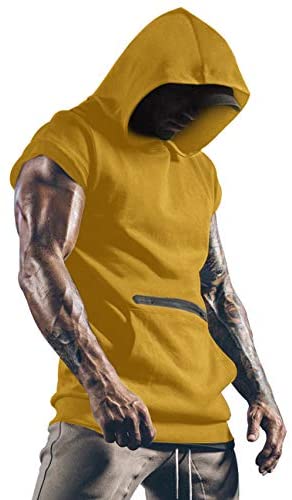 iWoo Mens Fashion Muscle T Shirts Hooded Workout Shirts with Pocket