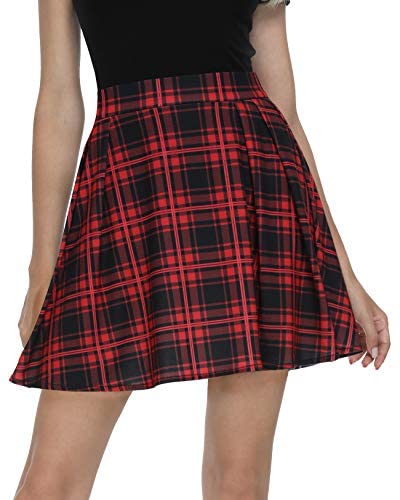 Women Plaid Pleated Mini Skater Skirt High Waisted School Skirt
