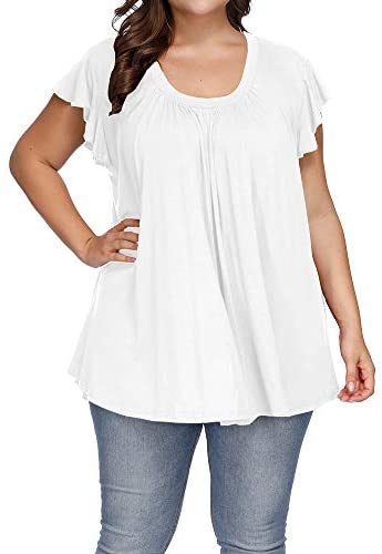 Women's Plus Size Top Short Sleeve Casual Ruffle Loose Pleated Flowy Summer T Shirts
