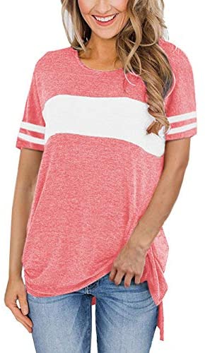 Women's Color Block Striped Long Sleeve Shirt Side Split High Low Hem Casual Pullover Tunic Tops