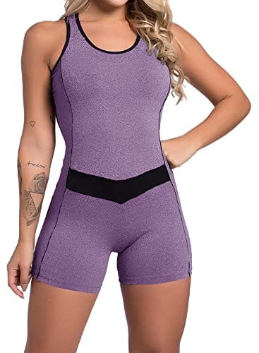 Womens Sleeveless Workout Rompers Active Yoga Running Bodycorn Jumpsuit Activewear