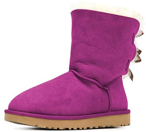 FSJ Women Cute Winter Flats Round Toe Ankle Snow Boots Comfy Low Heels Warm Fur Bows Shoes Size 4-15 US