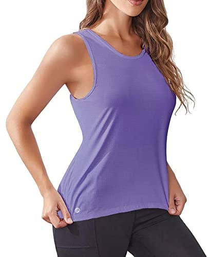 Women's Casual Sleeveless Crewneck Tank Tops Mesh Breathable High Low Workout Loose Shirts Tees Tops