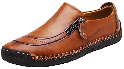 JINGJING Men Loafers Casual Zipper Non-Slip Soft Comfortable Slip On Loafers
