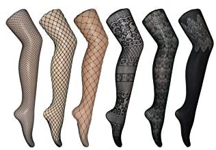 Womens Sexy Fishnet Tights Jacquard Pattern Lace Stockings Pantyhose 6pcs Pack