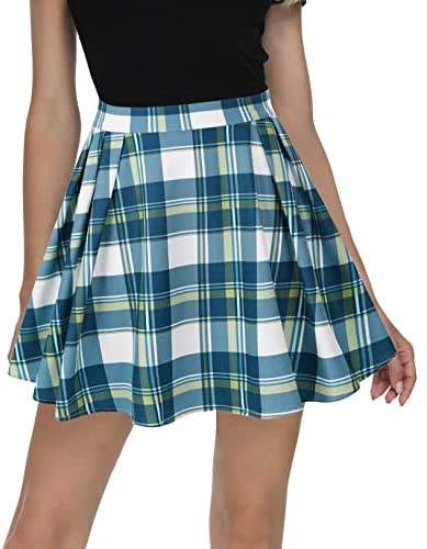 Women Plaid Pleated Mini Skater Skirt High Waisted School Skirt