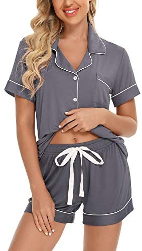 Womens Pajamas Set Short Sleeve Sleepwear Button Down Nightwear Shorts Soft Pj Sets S-XXL