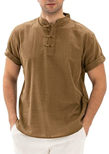 Yasiter Men's Casual Lightweight Henley Frog Button Closure Soft Solid Breathable Short Sleeve Henley Shirts