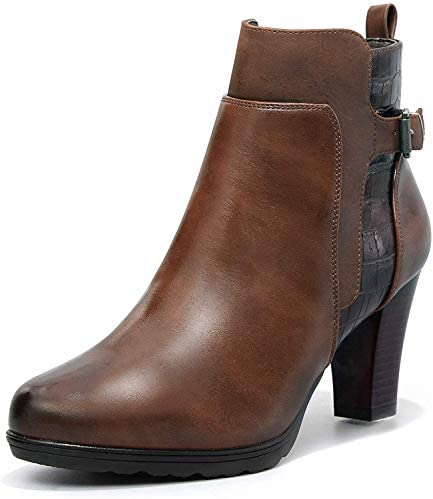 mysoft Women's Zipper Bootie Chunky Stacked Heel Ankle Boots Buckle Strap Ankle