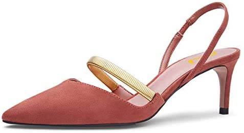 FSJ Women Trendy Mid Low Heeled Slingback Pumps Slip On Pointed Toe Sandals Basic Business Party Shoe 4-15 US