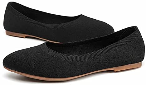 konhill Women's Classic Ballet Flats - Pointy Toe Soft Knit Slip on Dress Shoes