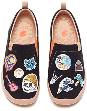 UIN Women's Slip Ons Lightweight DIY Stylish Pattern Stickers Walking Casual Loafers Comfortable Art Travel Shoes