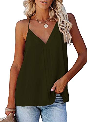 Womens V Neck Camisole Solid Sleeveless Tank Tops Casual Halter Loose Fit Racerback Shirts