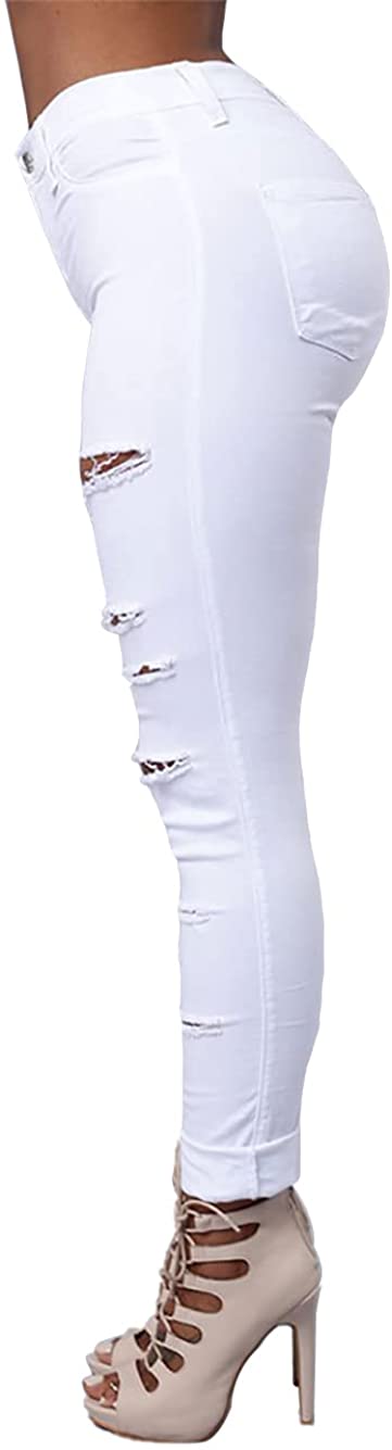 elselect Women's Ripped Jeans for Women High Waist Butt Lifting Skinny Distressed Jeans Leggings with Pockets