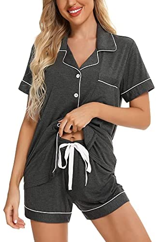 Womens Pajamas Set Short Sleeve Sleepwear Button Down Nightwear Shorts Soft Pj Sets S-XXL