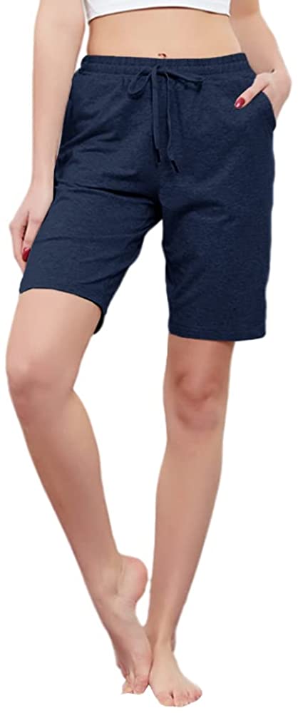 Women's Bermuda Shorts Workout Cotton Jersey Yoga Lounge Pajama Shorts with Pockets