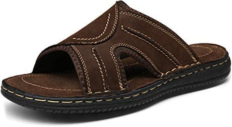 Men's Leather Sandals Arch Support Flip Flop Outdoor Retro Fisherman Sandals for Men
