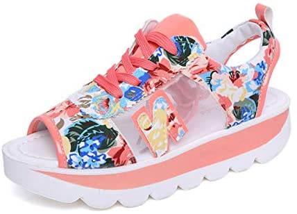 Floral Print Platform Sandals for Women Breathable mesh walking Casual shoes Chunky sports sandals