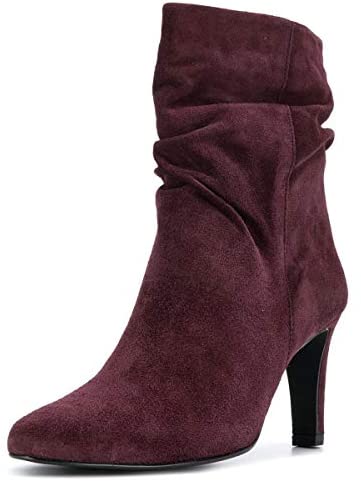 FSJ Women Fashion Closed Toe Mid Calf Boots Mid Thick Heels Stretchy Slouch Booties Shoes Size 4-15 US
