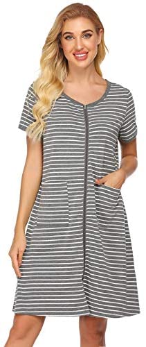Women Zip-up Bathrobes Short Nightgown