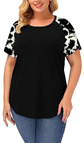 Plus Size Tops Women Stripe Short Sleeve Summer Casual Raglan T Shirts