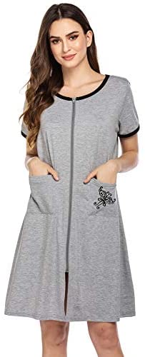 Women Zip-up Bathrobes Short Nightgown