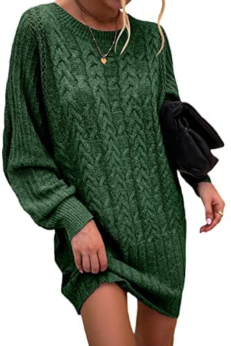Women's Fashion Bat Long Sleeves Sweater Dress Hollow Cable Knitted Loose Pullover Autumn Dresses