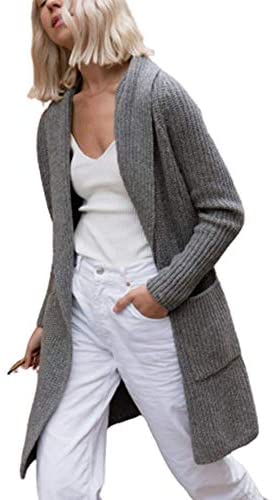 Aoysky Women's Long Sleeve Cable Knit Sweater Open Front Cardigan Loose Outerwear with Pockets