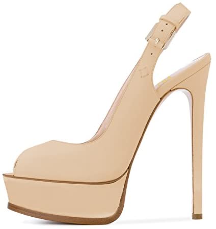 FSJ Women Sexy Peep Toe Stilettos Pumps Platform High Heels Slingback Sandals Strappy Dress Party Shoes with Buckle Size 4-15 US