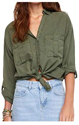 Women's Classic Button Down Blouse Shirt Casual Long Sleeve Solid Color T-Shirt