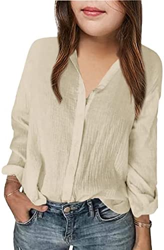 Girls Casual Long Sleeve Button Down Shirts Dress V Neck Tops Loose Soft Tunic Blouse