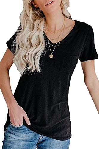 Women's Short Sleeve V Neck T Shirts Pocket Summer Casual Tops Tees