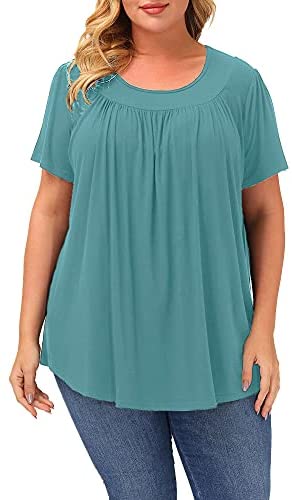 Plus Size Blouse Women Short Sleeve Blouses Summer Casual Pleated Tops