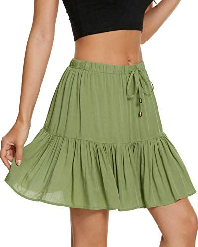 Women's Flared Short Skirt Floral/Solid Ruffle Mini Skater Skirt