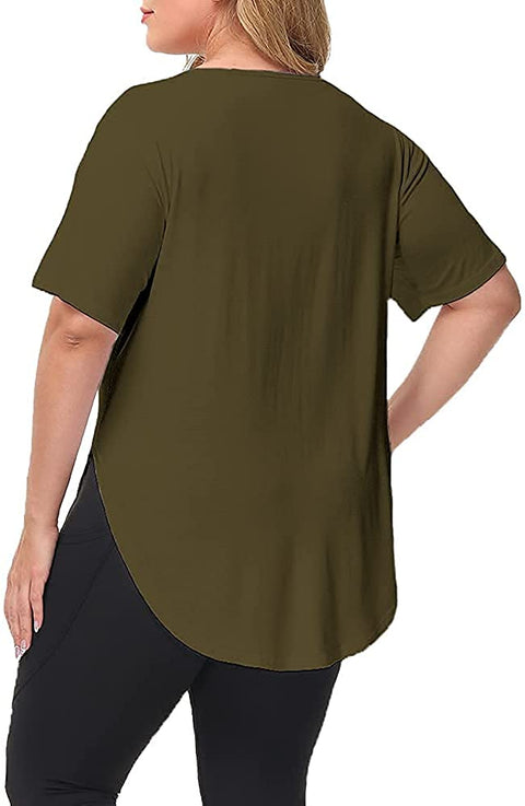Womens Casual Scoop Collar Plus Size T Shirts Black 2X & Side Split Tops Without Pockets Army Green 2X