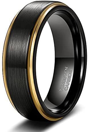 TRUMIUM 4mm 6mm 8mm Mens Tungsten Wedding Rings Black Gold Wedding Band for Women Two Tone Brush Comfort Fit Size 6-13