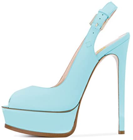 FSJ Women Sexy Peep Toe Stilettos Pumps Platform High Heels Slingback Sandals Strappy Dress Party Shoes with Buckle Size 4-15 US