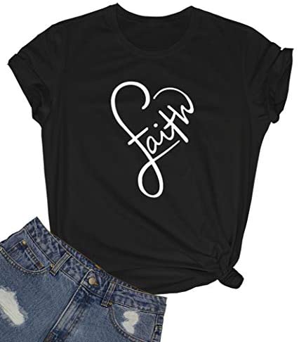 HAPPYBERRY Women Cute Graphic Printed Short Sleeve Round Tee Shirts