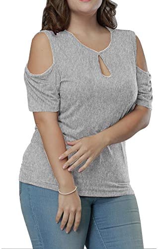 Women's Plus Size Top Keyhole Front Short Sleeve Cold Shoulder T Shirt