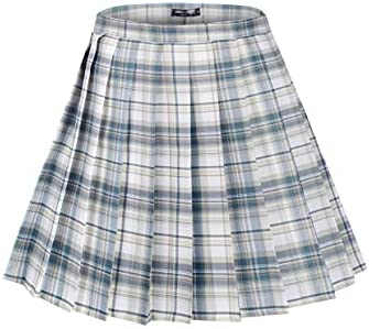 Womens Uniforms Plaid Pleated Mini Skirt