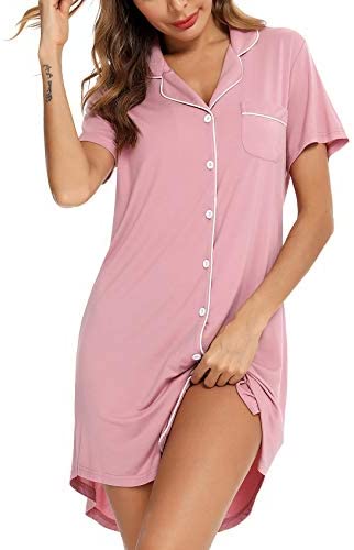 Pajama Nightgown for Women Short/Long Sleeve Button Down Nightwear Top Boyfriend Sleep Shirts Nightdress S-XXL