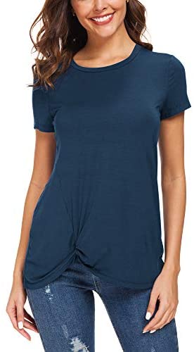 Urban CoCo Women's Crewneck Solid Color Twist Hem T-Shirt