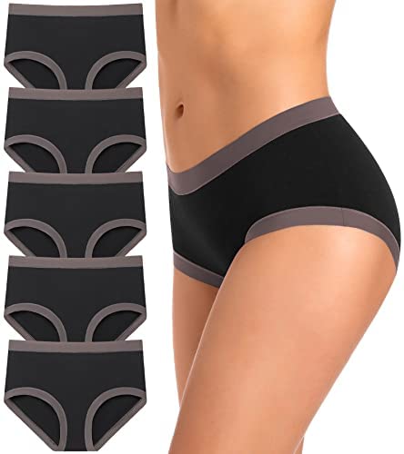 Womens Cotton Underwear, 5 Pack Seamless Briefs Soft Full Coverage Hipster Panties Breathable Stretch Briefs