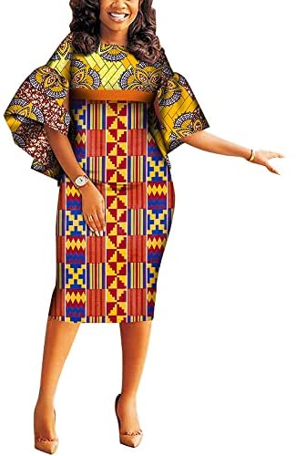 Women African Dashiki Dresses Traditional Print Patchwork Knee Length Dress for Lady