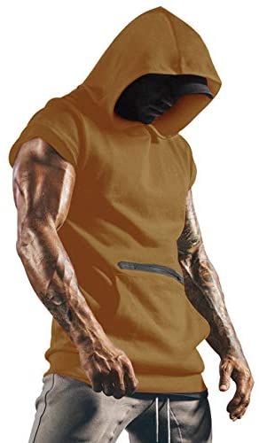 iWoo Mens Fashion Muscle T Shirts Hooded Workout Shirts with Pocket