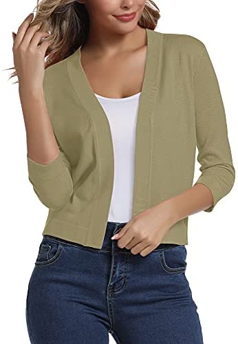Urban CoCo Women's 3/4 Sleeve Cropped Cardigan Sweater Elegant Shrugs for Women