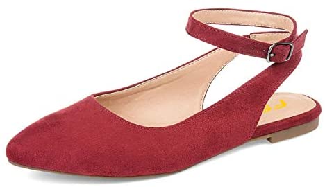 FSJ Women Trendy Pointed Toe Ballet Flats Ankle Strap Buckle Low Heels Backless Pumps Slip On Comfort Casual Walking Shoes Size 4-15 US